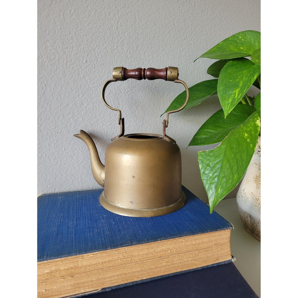 Vintage Brass Tea Kettle Wooden Handle Small Teapot
